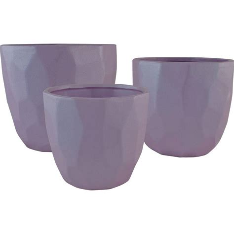 Pride Garden Products Faceted 6.5 in., 5.5 in., and 4.5 in. Purple Ceramic Pots (Set of 3 ...