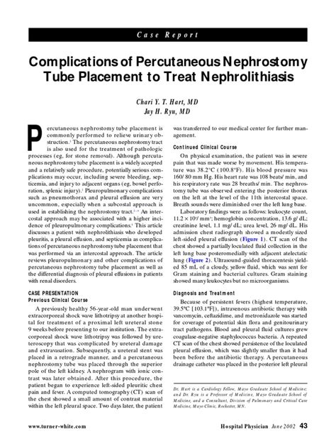 Complications of Percutaneous Nephrostomy Tube Placement To Treat ...