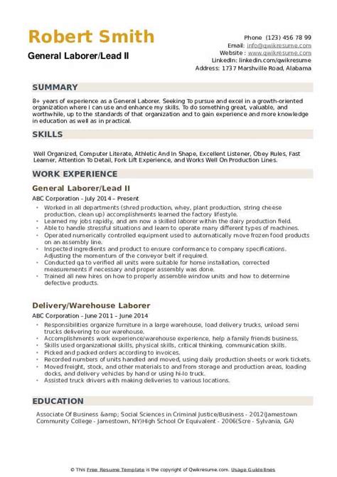 General Laborer Resume Samples | QwikResume