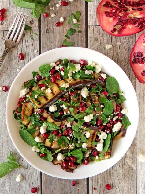 Healthy Grilled Eggplant Salad With Pomegranate, Feta And Mint | yummyaddiction.com Diy Easy ...