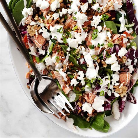 Smoked Salmon Salad with Farro & Goat Cheese - Pinch and Swirl