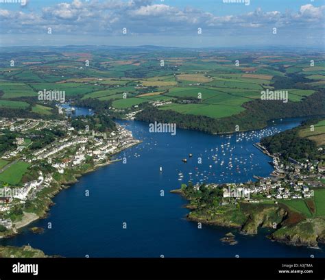 Town River Fowey Cornwall UK aerial view Stock Photo - Alamy