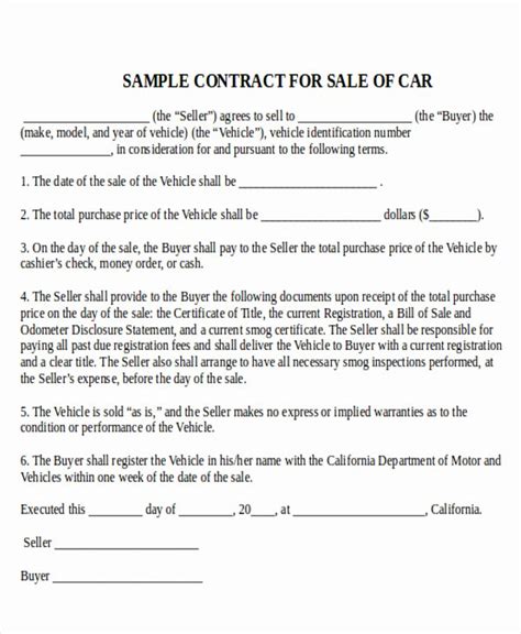 40 Contract for Selling A Car | Desalas Template