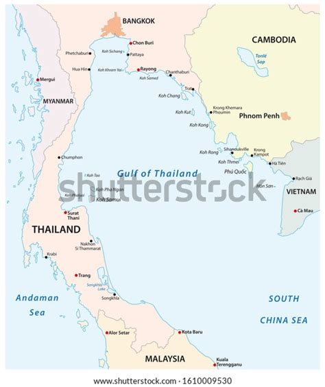 Outline Map Gulf Thailand Stock Illustration 1610009530