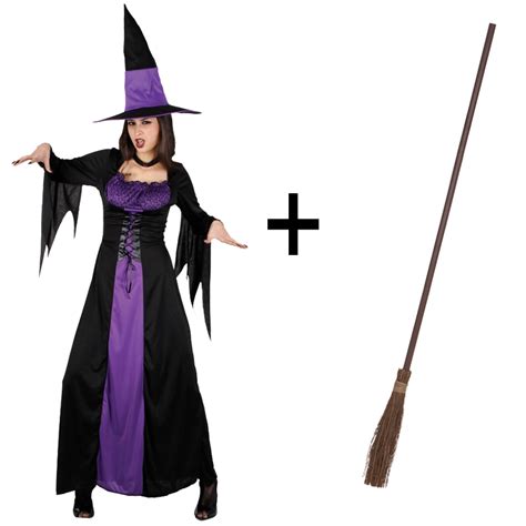 Adult Ladies Halloween New Spellbound Witch + Broom Fancy Dress Costume ...