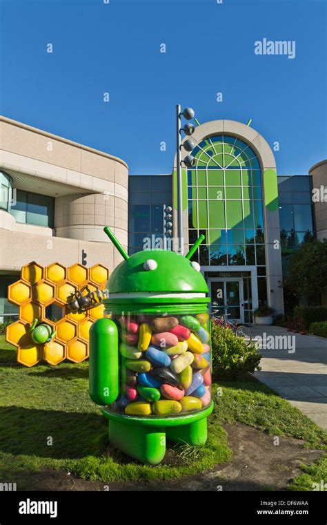 Google Android lawn statues at the Googleplex Google's headquarters in ...