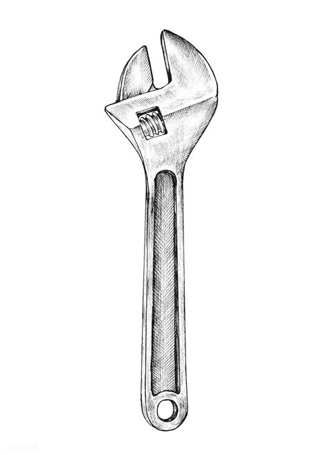 Hand-drawn adjustable wrench illustration | free image by rawpixel.com / Noon | Sketches, Pencil ...