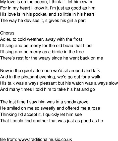 Old-Time Song Lyrics - Adieu To Cold Weather