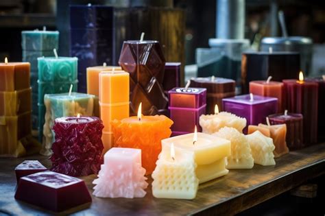 Premium AI Image | Candle molds of varying shapes filled with poured wax