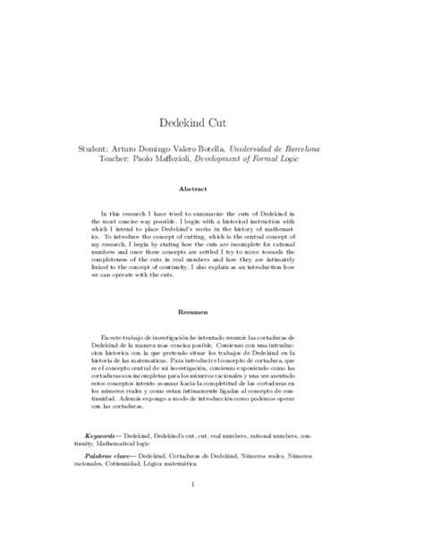 (PDF) Examining Dedekind Cuts: Completeness and Continuity in Math