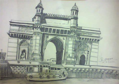 Pencil Sketch Of The Gateway of India - Desi Painters