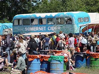 Cider Bus by the Pyramid Stage, Glastonbury Festival, Somerset, UK 2004