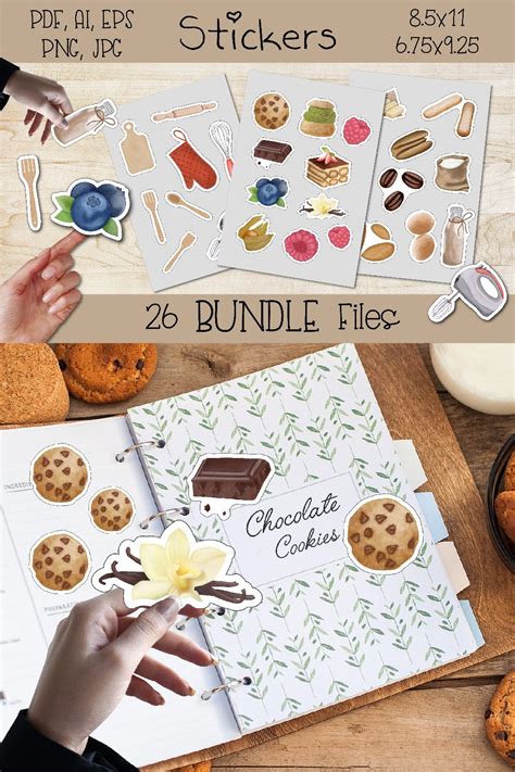 Bundle of printable Stickers.Sweet Bakery,tasty food.