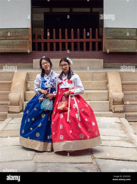 Seoul, South Korea - August, 08 2017: Asian women in traditional Korean clothing Stock Photo - Alamy