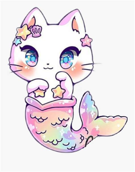 #mermaid #cat #kitten #cat #cate #pastel #rainbow#freetoedit - Kawaii Mermaid Kitty, Transparen ...