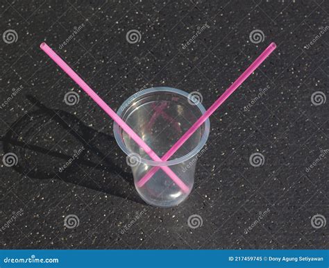 A Plastic Cup with a Pink Straw. Stock Image - Image of frozen, dessert: 217459745