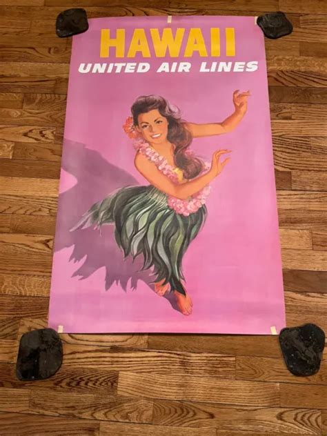 RARE MCM ORIGINAL UNITED AIRLINES HAWAII Stan Galli 1960s Vintage Travel Poster $1,150.00 - PicClick