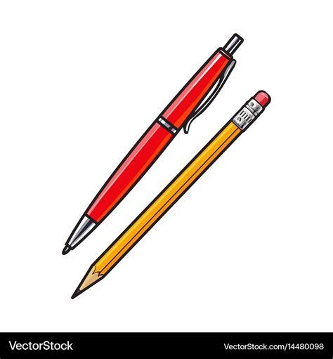 Simple hand drawn ball point pen and pencil Vector Image