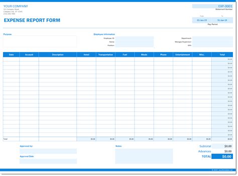 Expense Report Form » ExcelTemplate.net