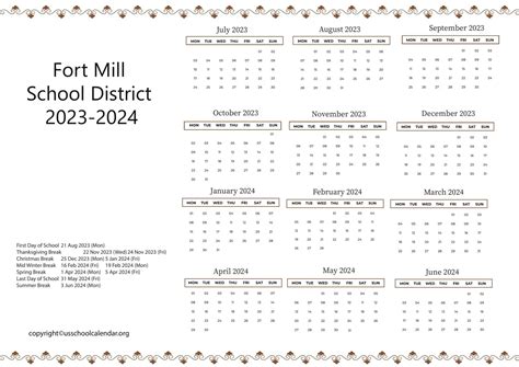 Fort Mill School District Calendar with Holidays 2023-2024