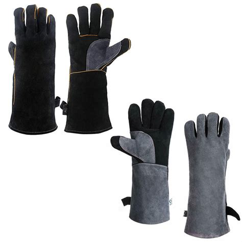 2Pcs Heavy Duty Wood Burner Welding Gloves Heat Resistant PU Leather ...