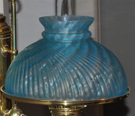 Victorian Blue Optic Art Glass Ribbed Swirl Student Lamp Shade Oil Kerosene 10" | Lamp ...