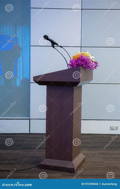 Podium with Microphone for Speaker Presentation Stock Photo - Image of auditorium, education ...