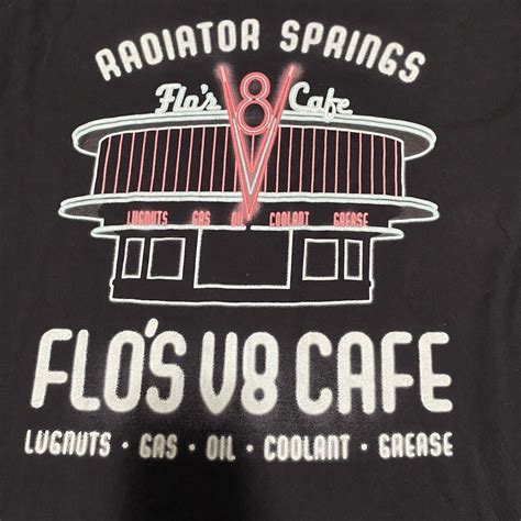 Rare Disney Pixar CARS Flo's V8 Cafe Graphic Black T-… - Gem