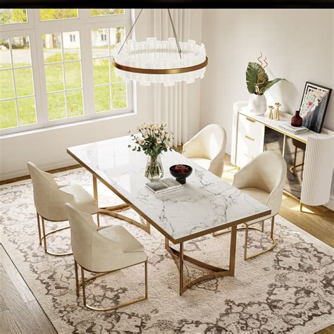 Modern White Rectangular Marble Dining Table Set