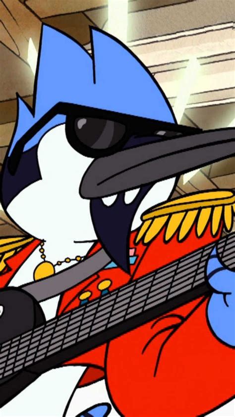 a cartoon bird playing a guitar in a room