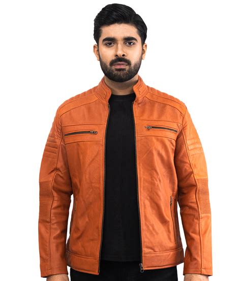 Motorbiker Tan Brown Leather Jacket - US Leather Mart