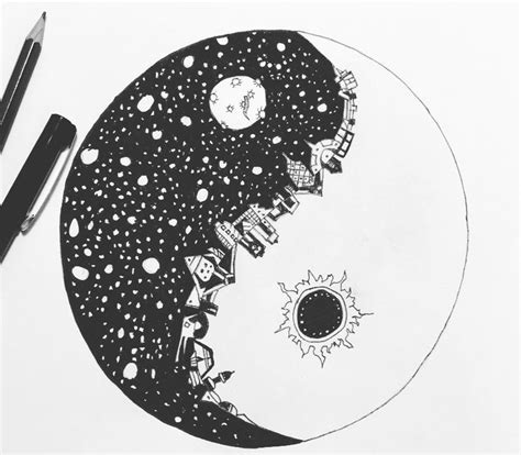 Sun and Moon, Yin and Yang Drawing | Sun and moon drawings, Moon drawing, Yin yang art