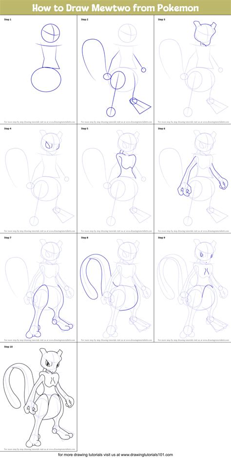 How to Draw Mewtwo from Pokemon printable step by step drawing sheet ...