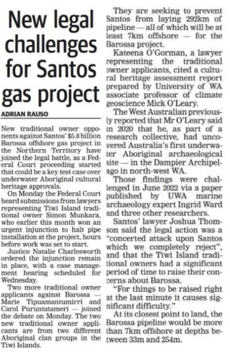 New legal challenges for Santos gas project - National Mining Day