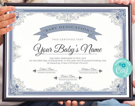 Blue Baby Dedication Certificate Editable Baby Christening - Etsy