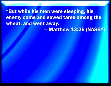 Matthew 13:25 But while men slept, his enemy came and sowed tares among the wheat, and went his way.