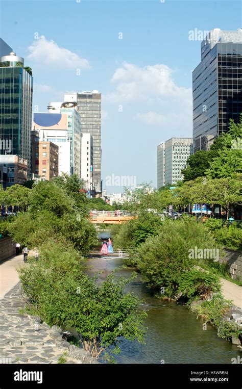 Cheonggyecheon stream in Seoul, South Korea in summer Stock Photo - Alamy