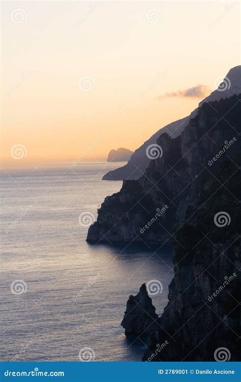 Sunset on Amalfi coast stock image. Image of colored, cliff - 2789001