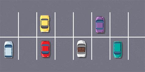 an overhead view of several cars parked in a parking lot with white lines on the ground