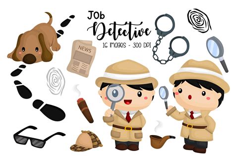 Job Cute Detective Clipart Graphic by Inkley Studio · Creative Fabrica