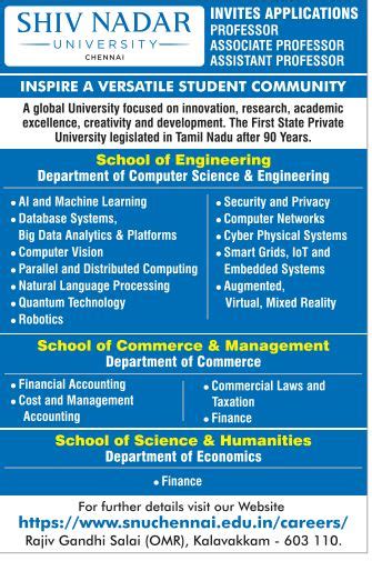 Shiv Nadar University Chennai | FacultyPlus