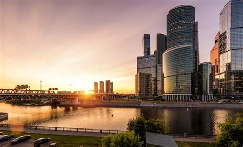 Premium Photo | Moscowcity skyscrapers and bridge over moskva river at ...