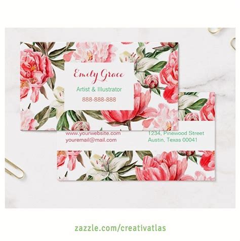 These floral business cards are perfect for designers illustrators florists and wedding planners ...