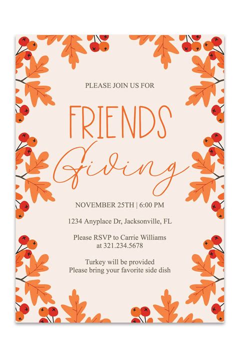 Free Fall Leaves Printable Invitation for Friendsgiving Party