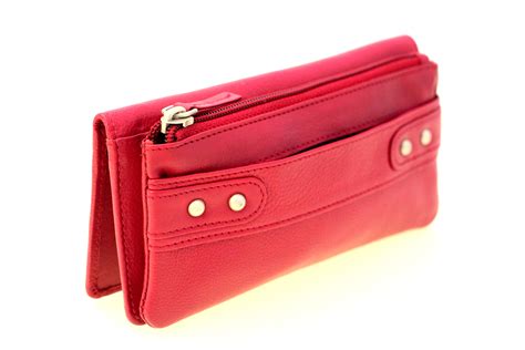 Womens Genuine Leather Clutch Wallet Large Zipper Pocket Outside Button Snap | eBay