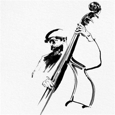 Late night jazz drawing - another bass player -----------------------------------#illustration # ...