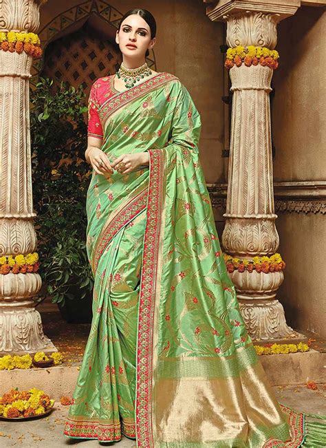 Light green pure banarasi silk wedding saree 1210