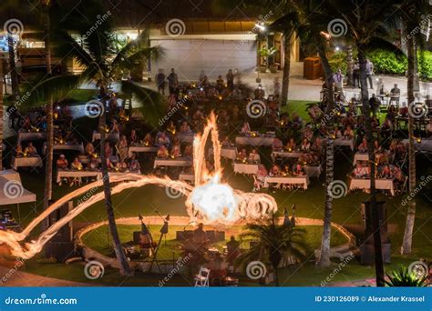 Luau and a Fire Dance Performance at a Resort on Oahu Editorial Stock Image - Image of bright ...