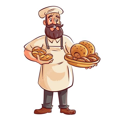 Boulanger Clipart Dessin Animé Chef Pâtissier Tenant Du Pain Et Des Petits Pains Vecteur PNG ...