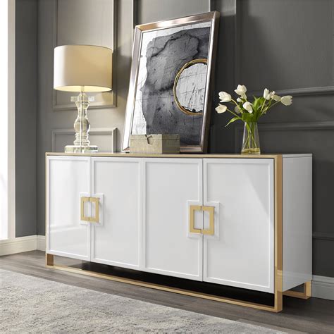 Inspired Home Moani Sideboard Buffet 4 Doors Polished Gold Handle and ...